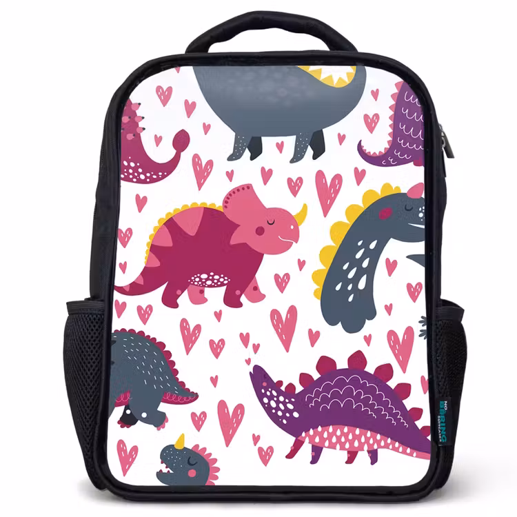 Kinderrucksack - Schwarz - Dino - Herz - Muster - Rosa - Mädchen - Dinosaurier — 1