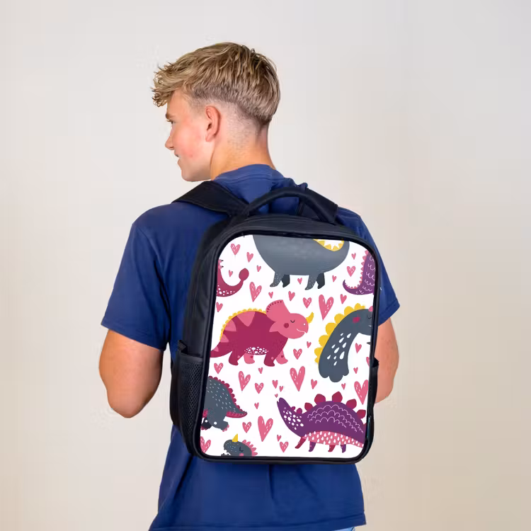 Kinderrucksack - Schwarz - Dino - Herz - Muster - Rosa - Mädchen - Dinosaurier — 3