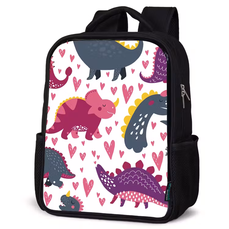 Kinderrucksack - Schwarz - Dino - Herz - Muster - Rosa - Mädchen - Dinosaurier — 4