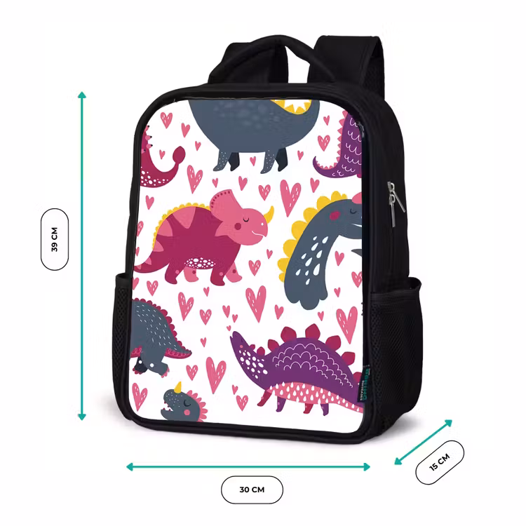 Kinderrucksack - Schwarz - Dino - Herz - Muster - Rosa - Mädchen - Dinosaurier — 6