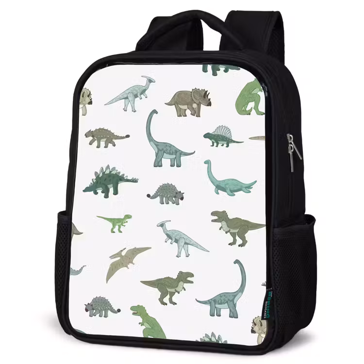 Kinderrucksack - Schwarz - Dino - Muster - Grün — 4