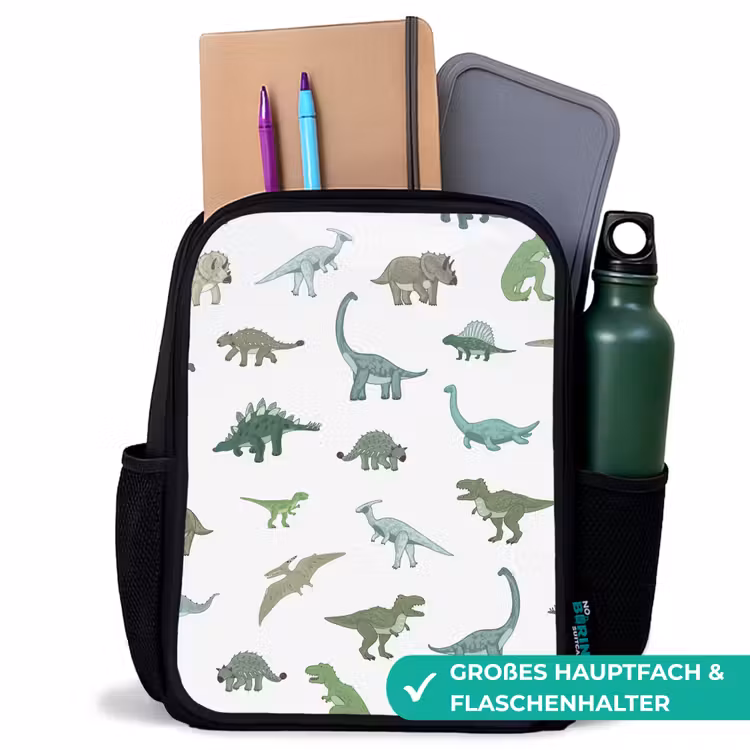 Kinderrucksack - Schwarz - Dino - Muster - Grün — 8
