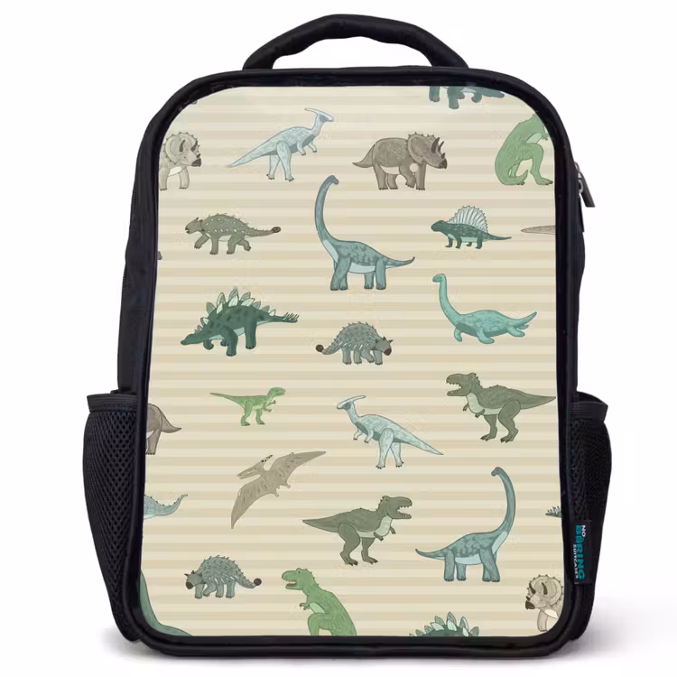Kinderrucksack - Schwarz - Dino - Muster - Streifen - Grün — 1