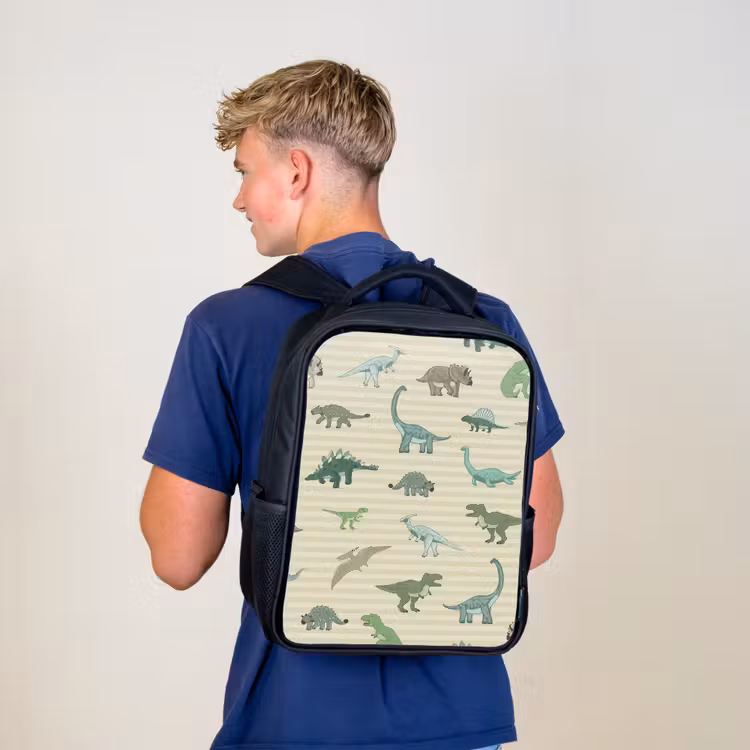 Kinderrucksack - Schwarz - Dino - Muster - Streifen - Grün — 3