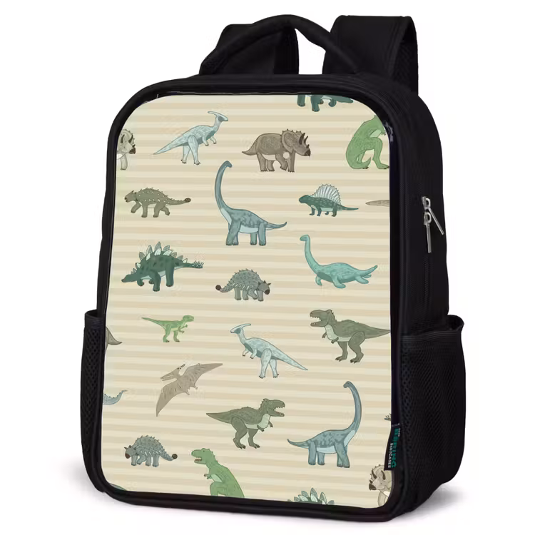 Kinderrucksack - Schwarz - Dino - Muster - Streifen - Grün — 4