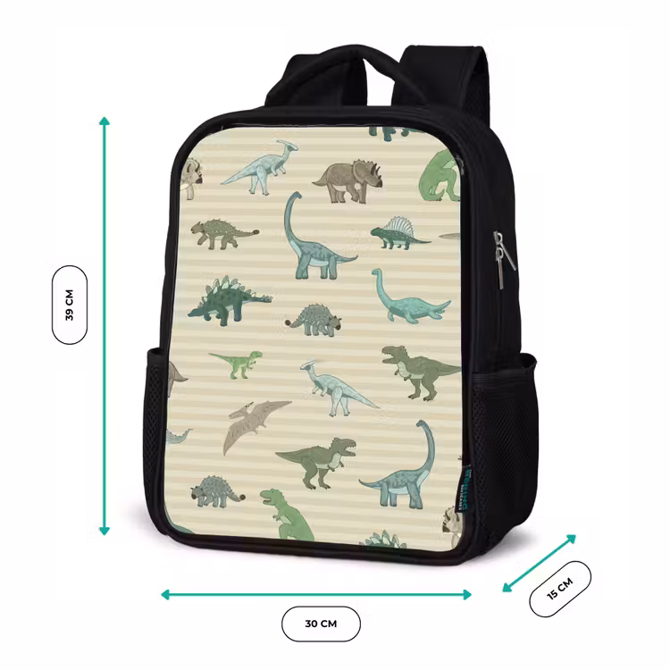 Kinderrucksack - Schwarz - Dino - Muster - Streifen - Grün — 6