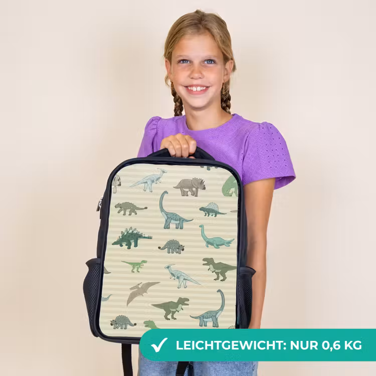 Kinderrucksack - Schwarz - Dino - Muster - Streifen - Grün — 7