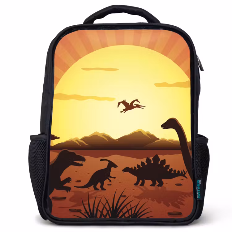 Kinderrucksack - Schwarz - Dino - Sonne - Natur - Zeichnung - Kinder - Jungen — 1