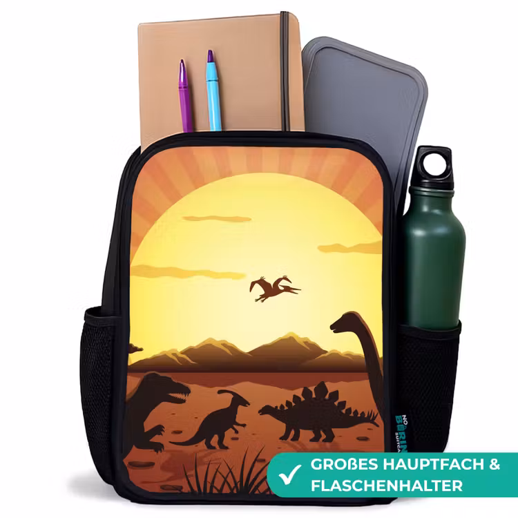 Kinderrucksack - Schwarz - Dino - Sonne - Natur - Zeichnung - Kinder - Jungen — 8