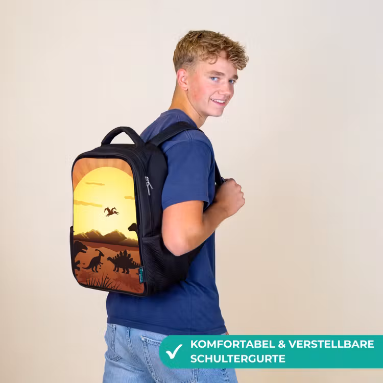 Kinderrucksack - Schwarz - Dino - Sonne - Natur - Zeichnung - Kinder - Jungen — 9
