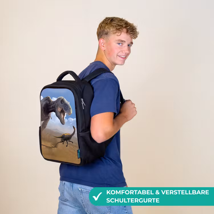 Kinderrucksack - Schwarz - Dino - Wilde Tiere - Zeichnung - Kinder - Jungen — 9