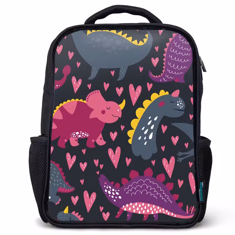 Kinderrucksack - Schwarz - Dinosaurier - Kind - Muster - Rosa - Mädchen — 1