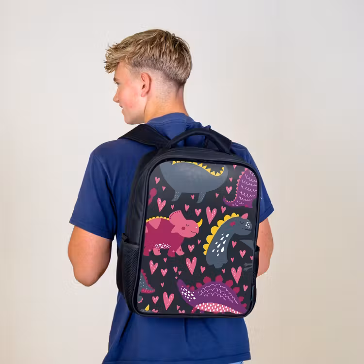 Kinderrucksack - Schwarz - Dinosaurier - Kind - Muster - Rosa - Mädchen — 3