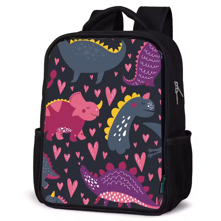 Kinderrucksack - Schwarz - Dinosaurier - Kind - Muster - Rosa - Mädchen — 4