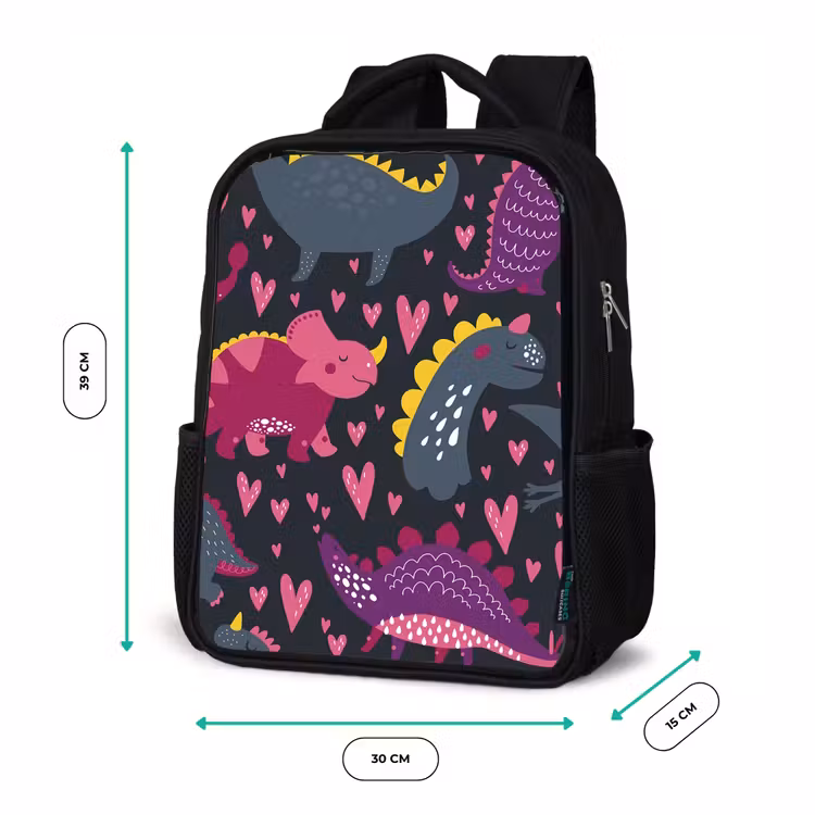 Kinderrucksack - Schwarz - Dinosaurier - Kind - Muster - Rosa - Mädchen — 6