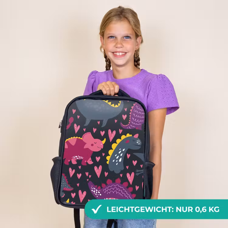 Kinderrucksack - Schwarz - Dinosaurier - Kind - Muster - Rosa - Mädchen — 7
