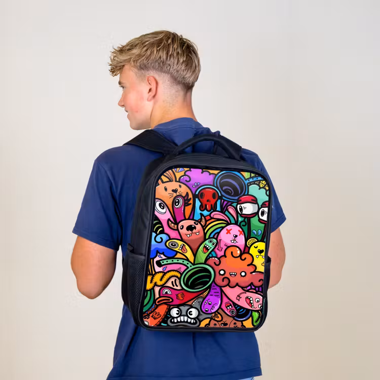 Kinderrucksack - Schwarz - Fröhliches Monster-Chaos — 3