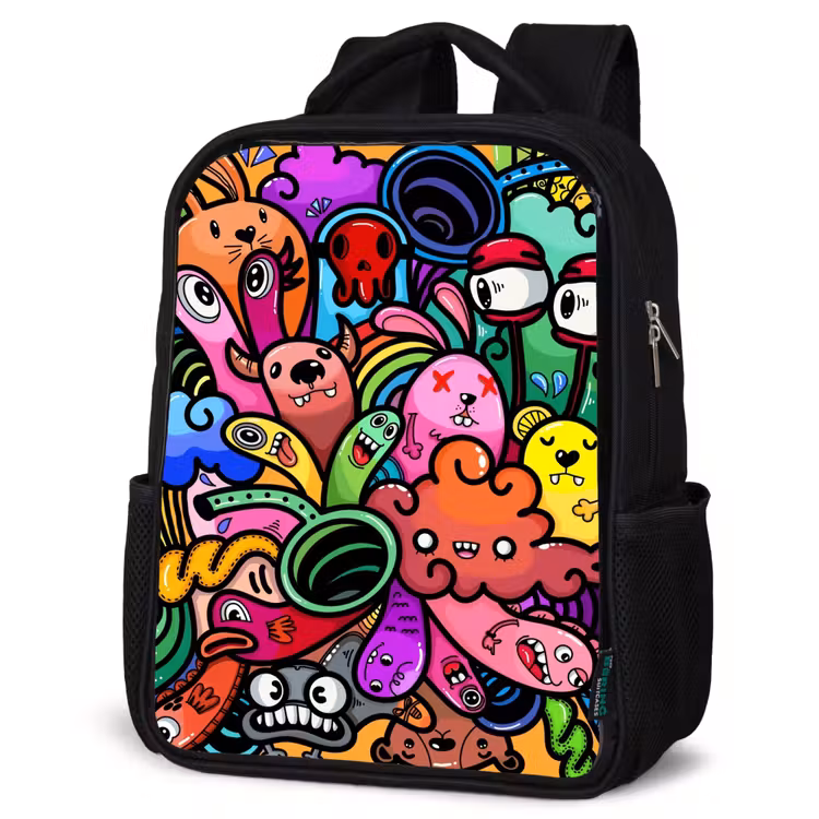 Kinderrucksack - Schwarz - Fröhliches Monster-Chaos — 4