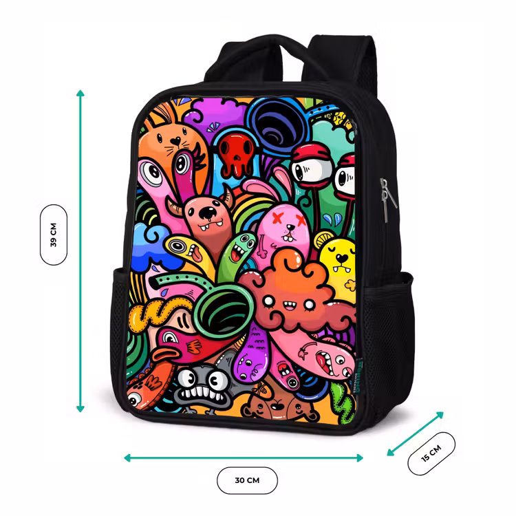 Kinderrucksack - Schwarz - Fröhliches Monster-Chaos — 6