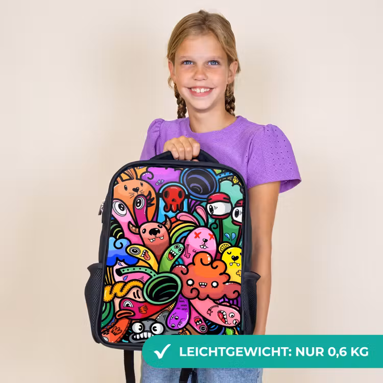 Kinderrucksack - Schwarz - Fröhliches Monster-Chaos — 7