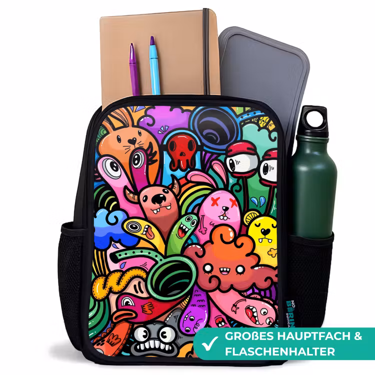 Kinderrucksack - Schwarz - Fröhliches Monster-Chaos — 8