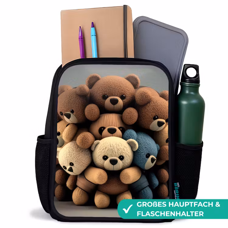 Kinderrucksack - Schwarz - Knuddelige Bären — 8