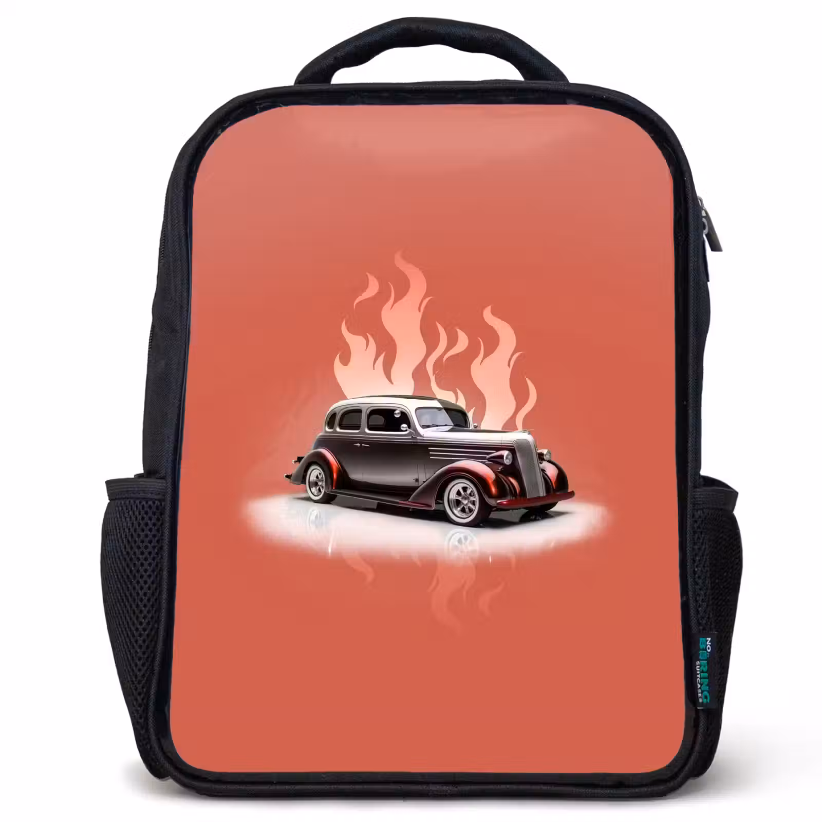 Kinderrucksack - Schwarz - Graues Auto mit rosa Flammen — 1
