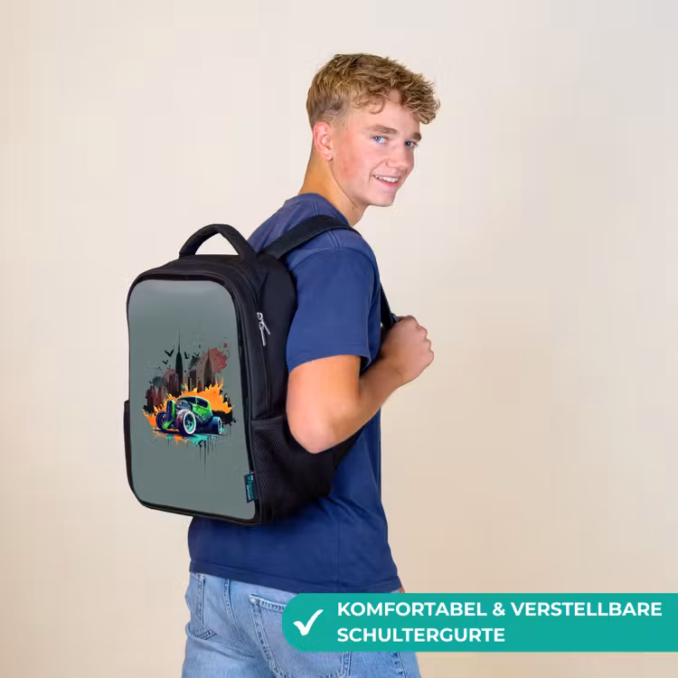 Kinderrucksack - Schwarz - Auto in Geisterstadt — 9