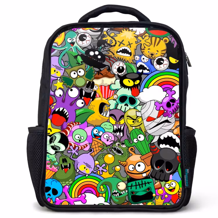 Kinderrucksack - Schwarz - Bunte Monster-Mischung — 1