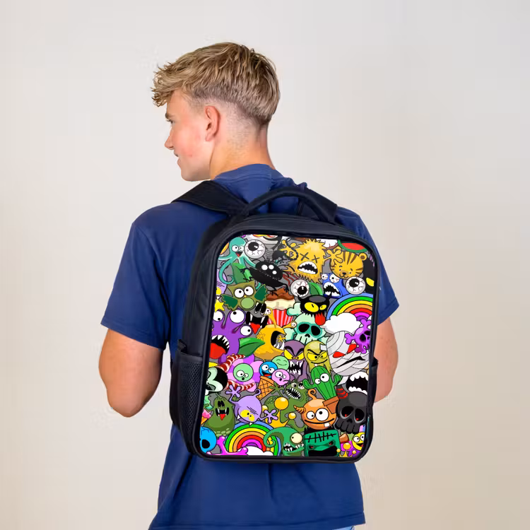 Kinderrucksack - Schwarz - Bunte Monster-Mischung — 3