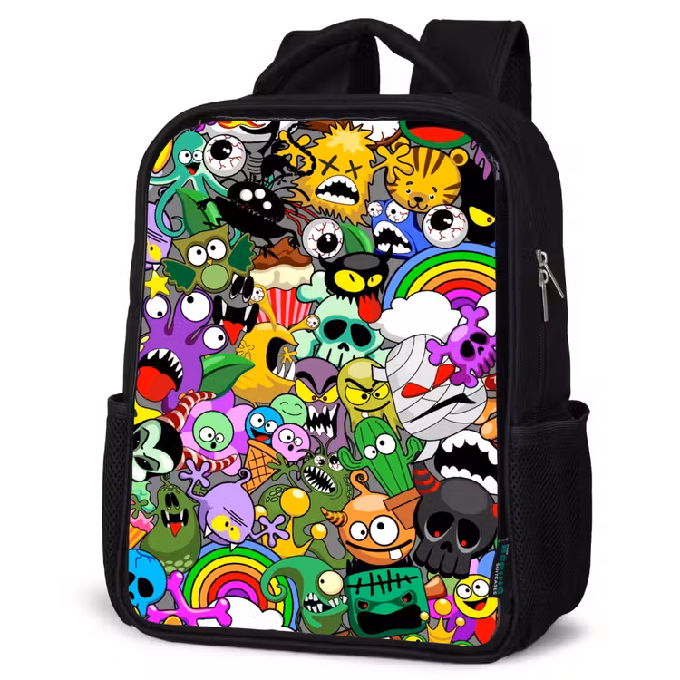 Kinderrucksack - Schwarz - Bunte Monster-Mischung — 4