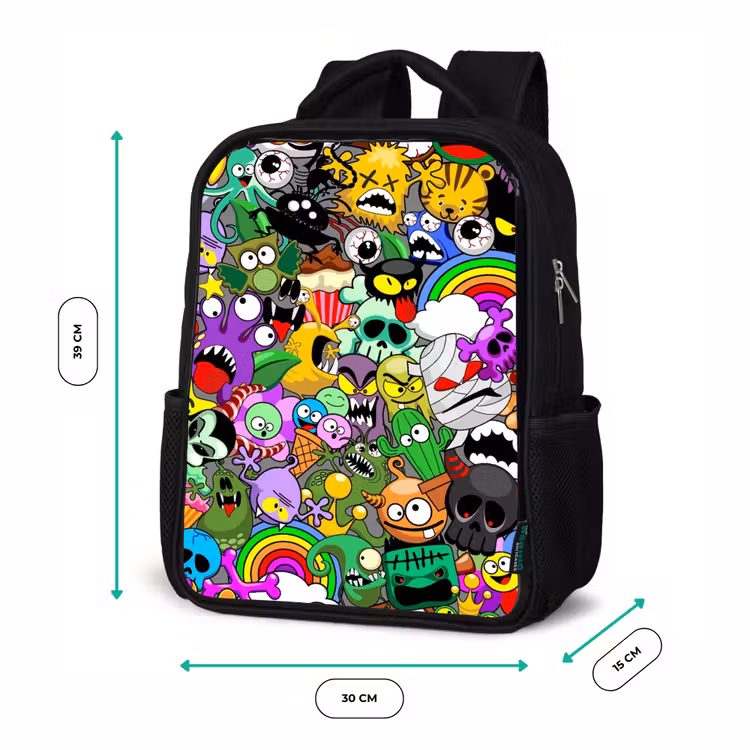 Kinderrucksack - Schwarz - Bunte Monster-Mischung — 6