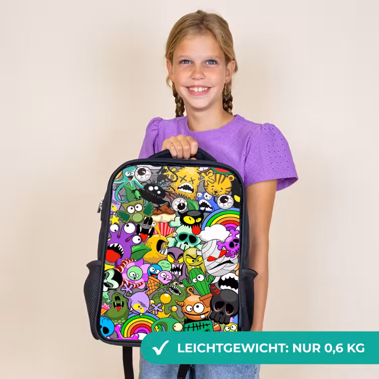Kinderrucksack - Schwarz - Bunte Monster-Mischung — 7