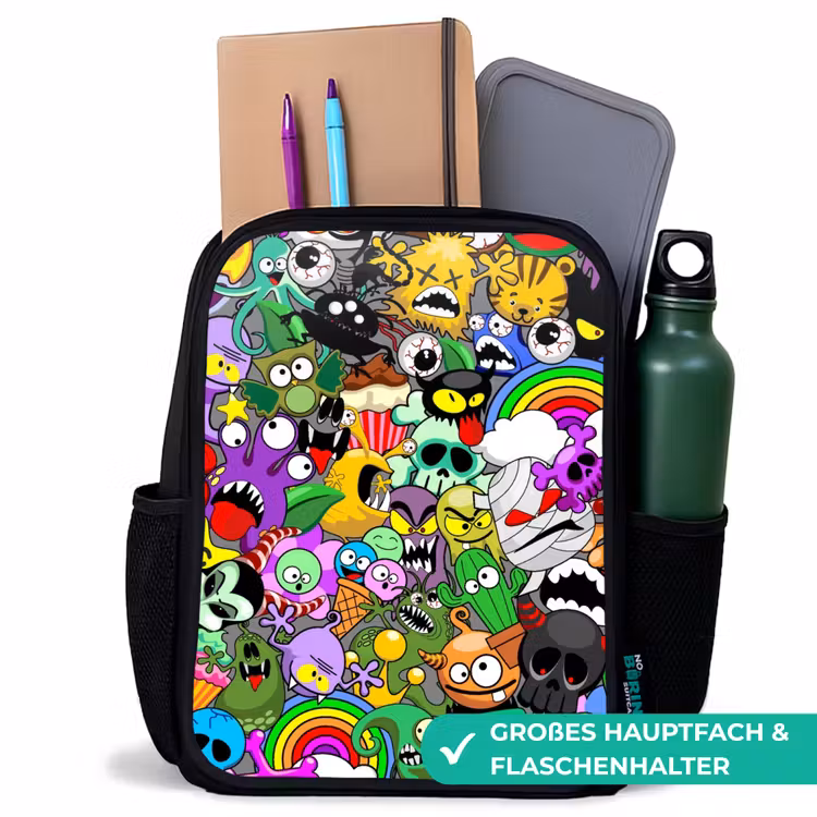 Kinderrucksack - Schwarz - Bunte Monster-Mischung — 8