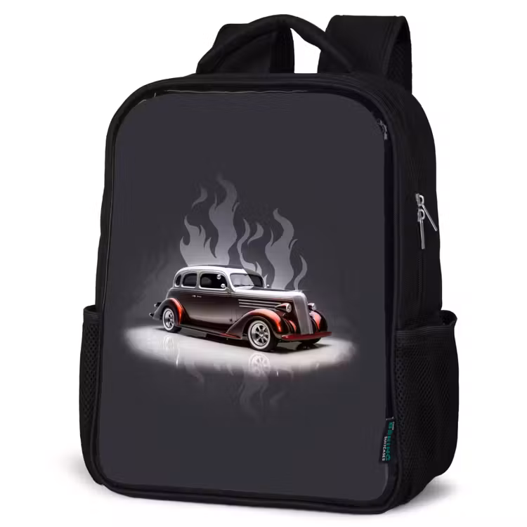 Kinderrucksack - Schwarz - Graues Auto mit grauen Flammen — 4