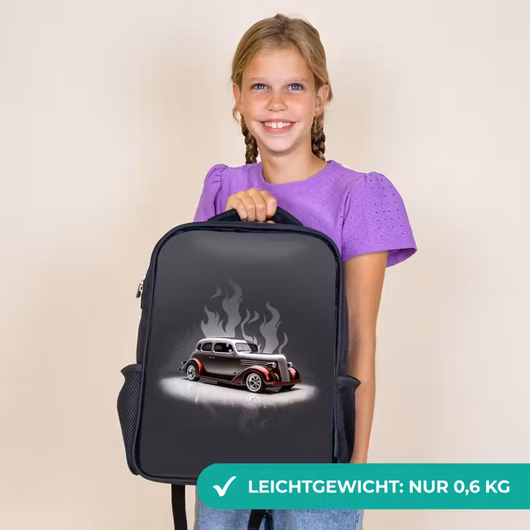 Kinderrucksack - Schwarz - Graues Auto mit grauen Flammen — 7
