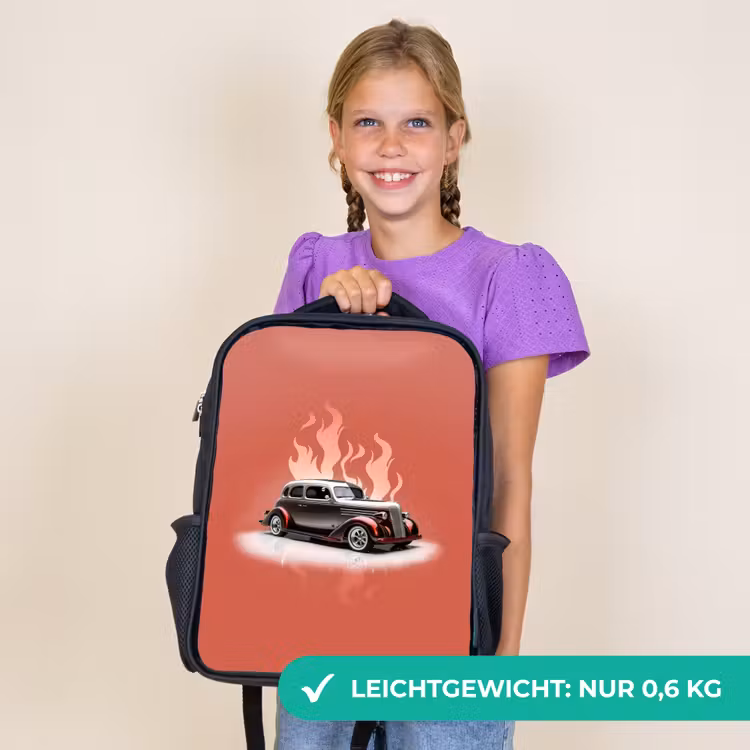 Kinderrucksack - Schwarz - Graues Auto mit rosa Flammen — 7