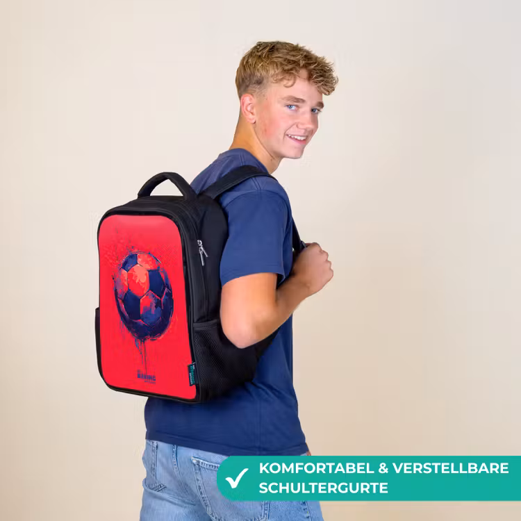 Kinderrucksack - Schwarz - Fußball - Farbe - Blau - Rot — 9