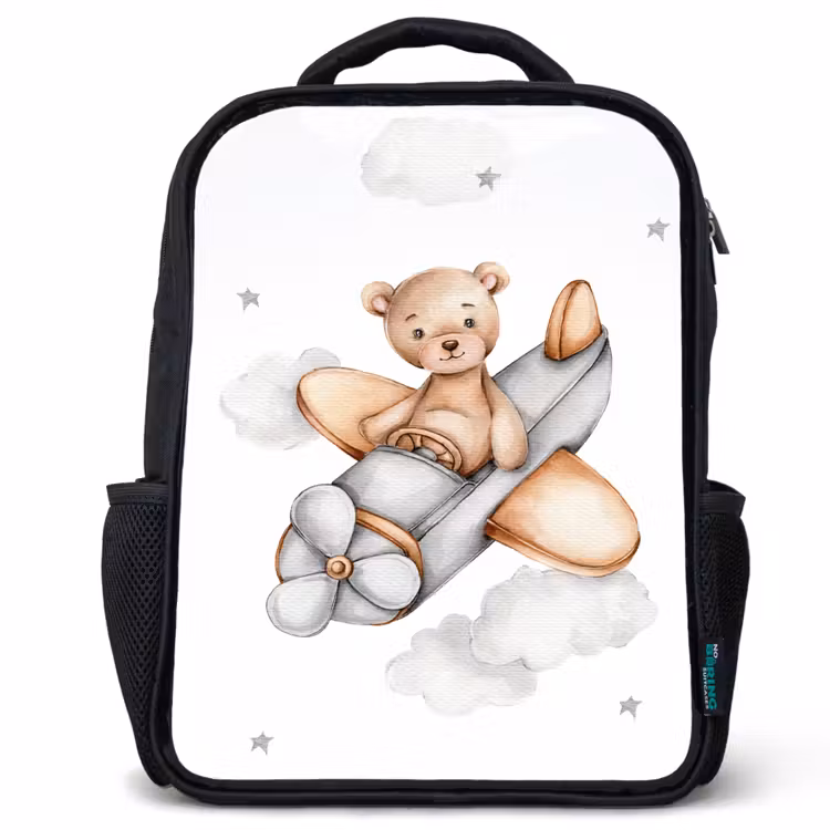 Kinderrucksack - Schwarz - Bär - Flugzeug - Sterne - Kinder — 1