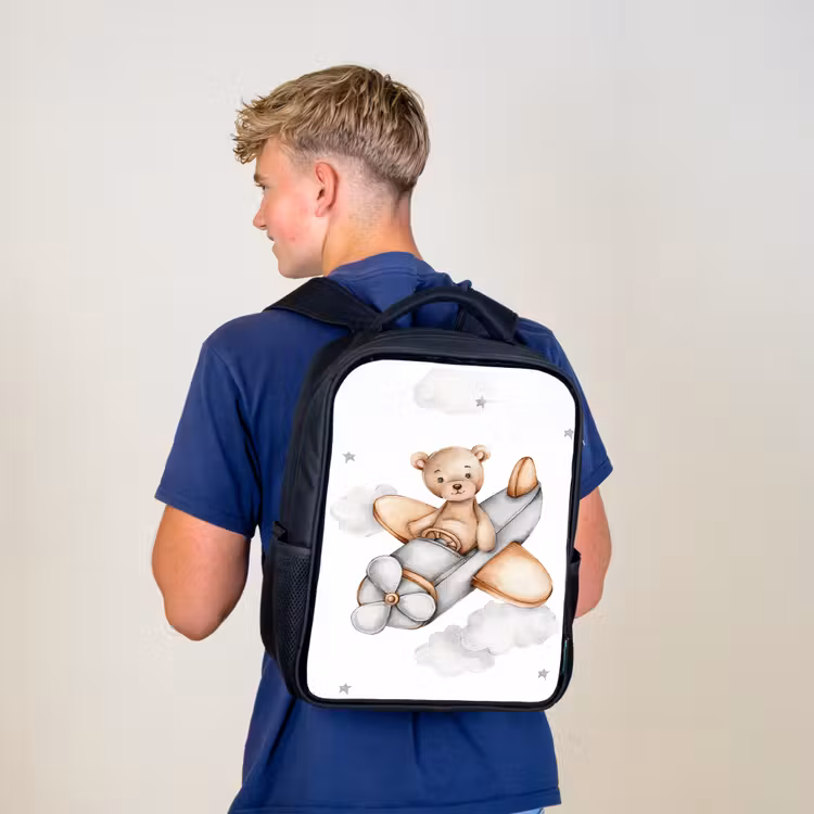 Kinderrucksack - Schwarz - Bär - Flugzeug - Sterne - Kinder — 3