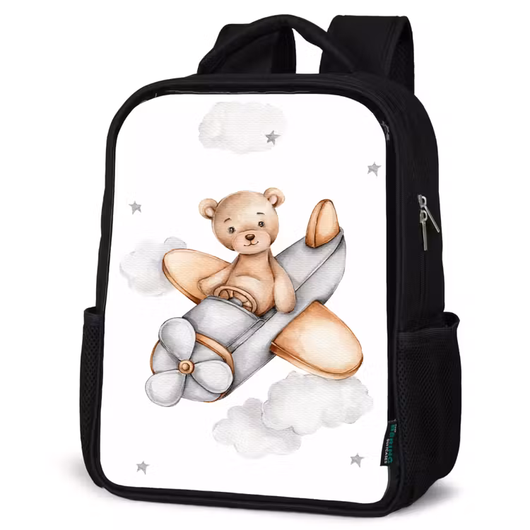 Kinderrucksack - Schwarz - Bär - Flugzeug - Sterne - Kinder — 4