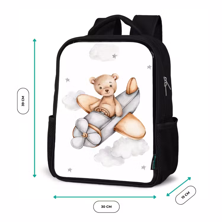 Kinderrucksack - Schwarz - Bär - Flugzeug - Sterne - Kinder — 6