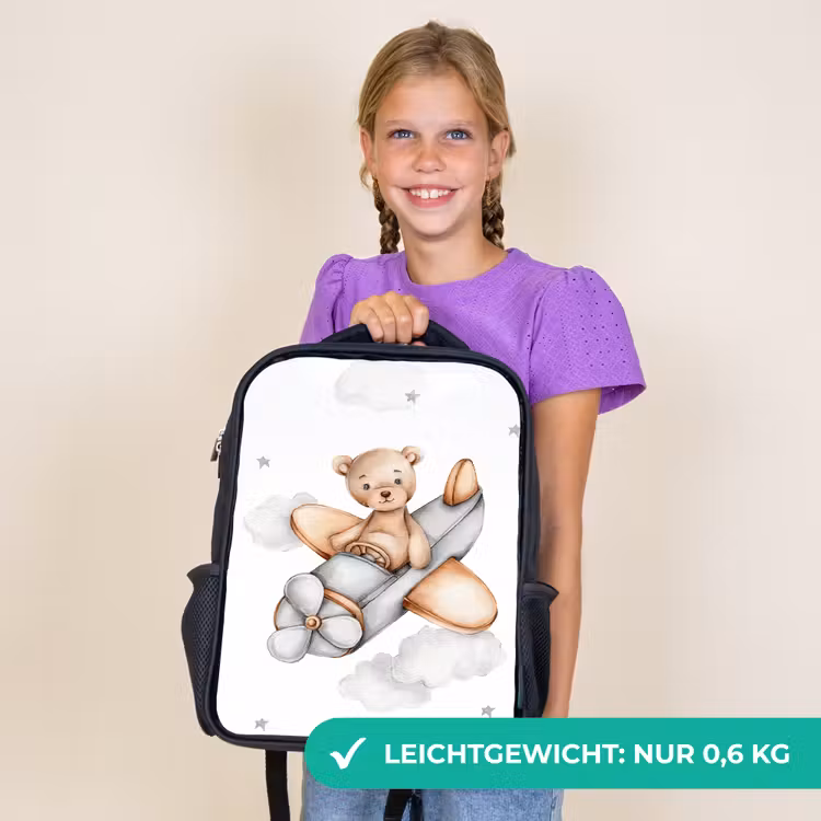 Kinderrucksack - Schwarz - Bär - Flugzeug - Sterne - Kinder — 7