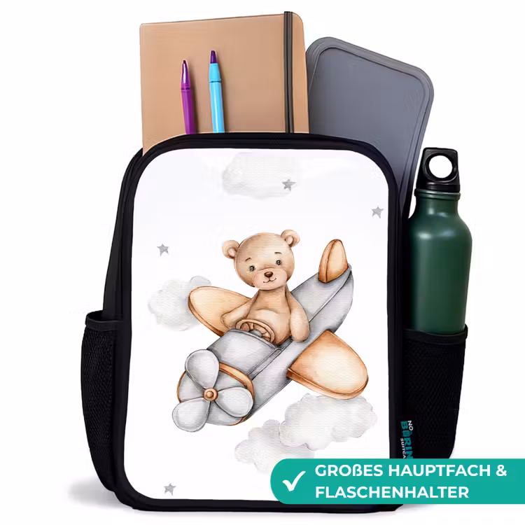 Kinderrucksack - Schwarz - Bär - Flugzeug - Sterne - Kinder — 8