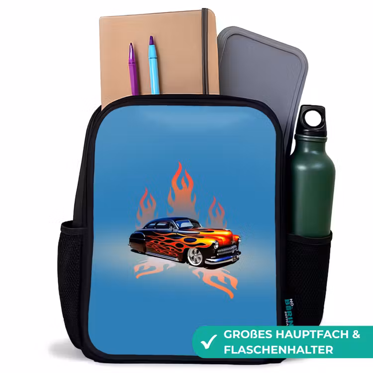 Kinderrucksack - Schwarz - Hotrod-Flammen — 8