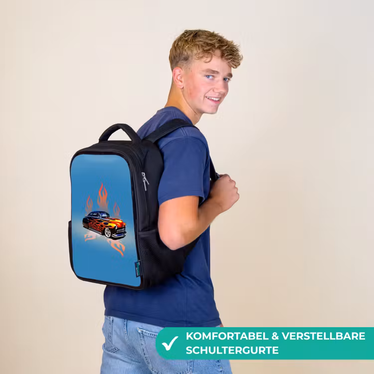 Kinderrucksack - Schwarz - Hotrod-Flammen — 9