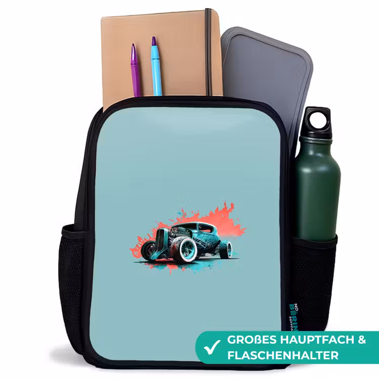 Kinderrucksack - Schwarz - Hotrod türkis — 8