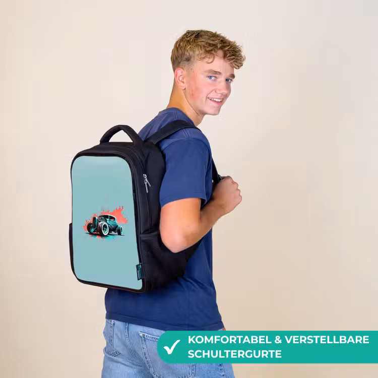 Kinderrucksack - Schwarz - Hotrod türkis — 9