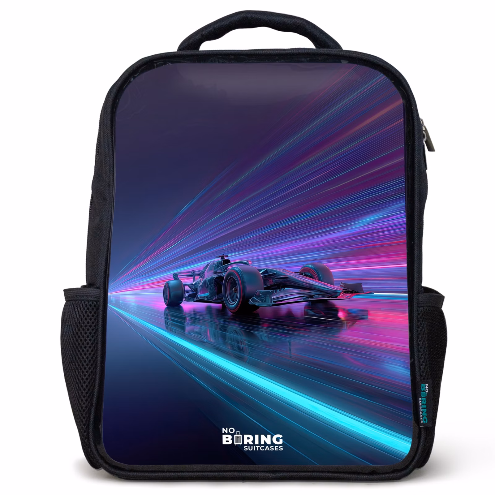 Kinderrucksack - Schwarz - Neon - Rennwagen - Leichte Streifen - Lila — 1