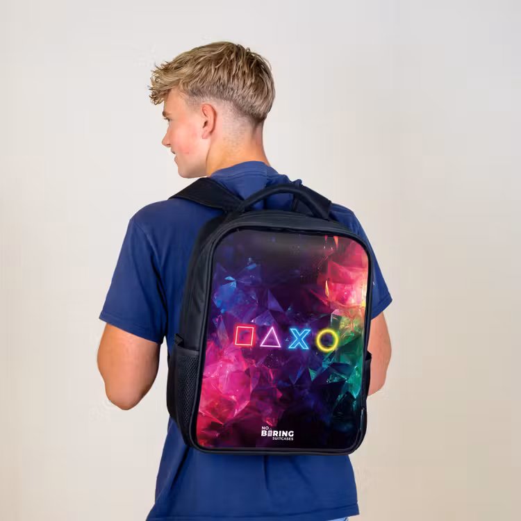 Kinderrucksack - Schwarz - Controller - Symbole - Neon — 3